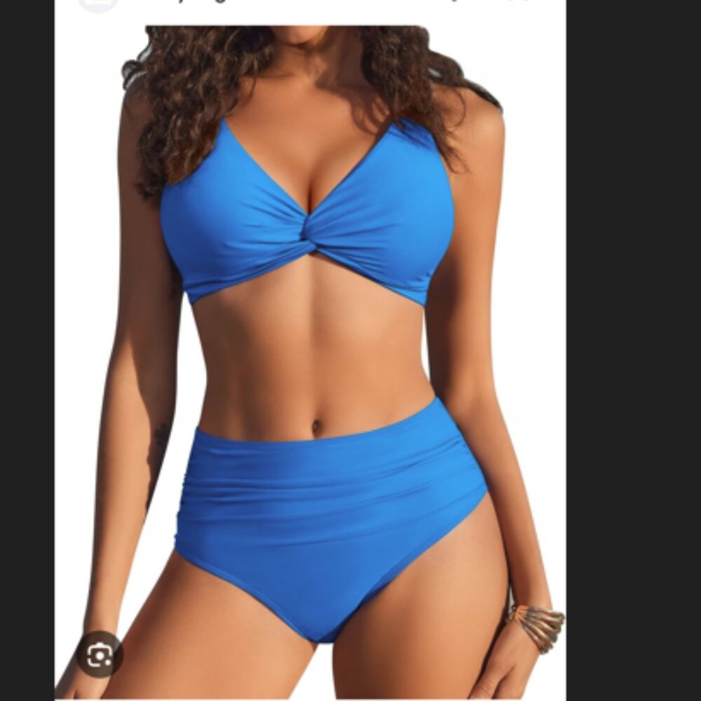 BNNW Aimage High Waisted Bikini Tummy Control in Blue Size Small